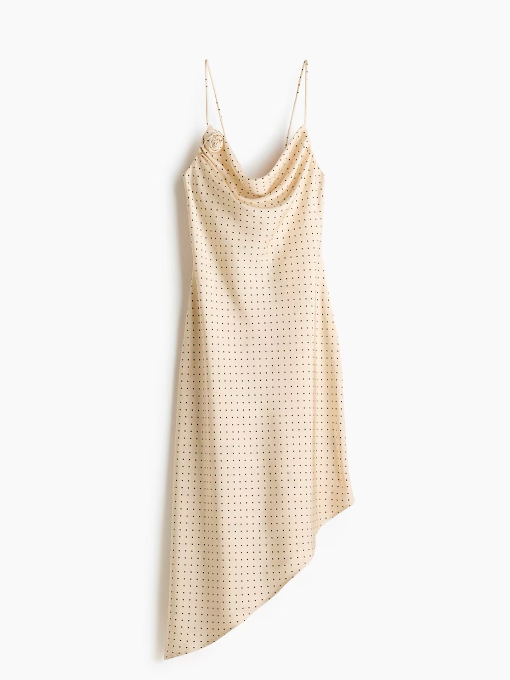 H&M Beige Polka Dot Asymmetric Slip Dress